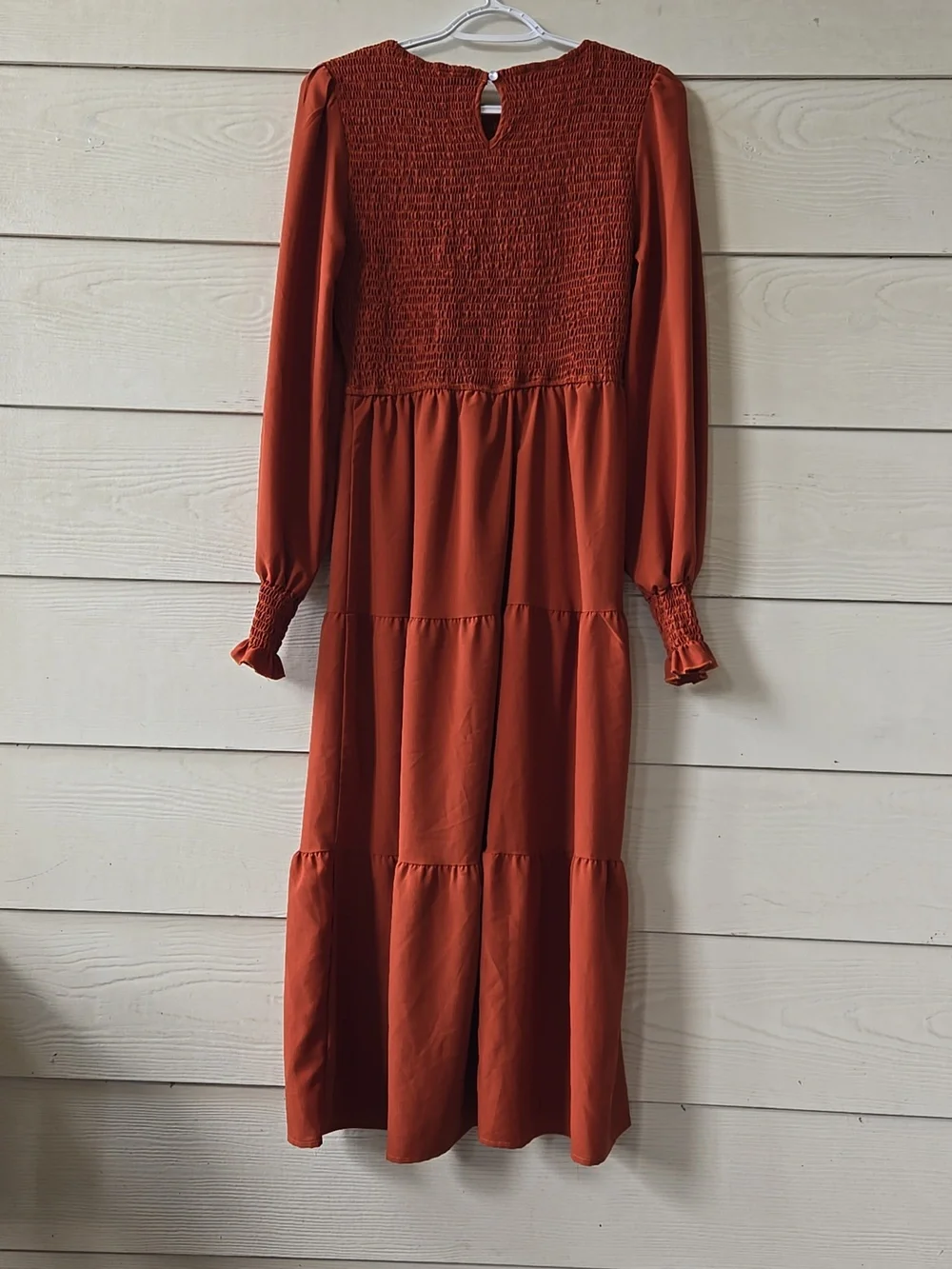 SHEIN Rust Smocked Long-Sleeve Tiered Maxi Dress - Picture 7 of 9